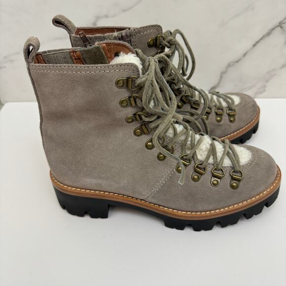 Jeffrey Campbell Womens Stanley Boot Size 8 Suede Leather Chunky Lug Faux Fur - Picture 2 of 11